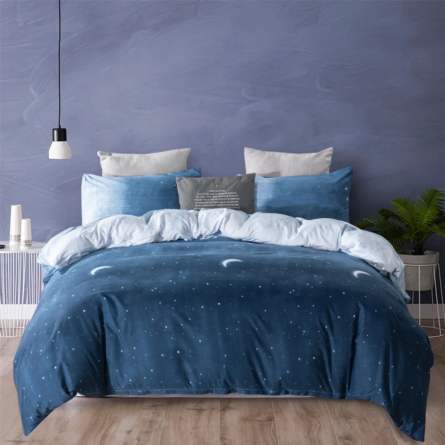 3pcs Set Blue Starry Sky Duvet Cover Bedding Set Double Bed Duvet Cover Twin King Size Bed Constellation Pattern Bed Sheet Set LadyShow.Store