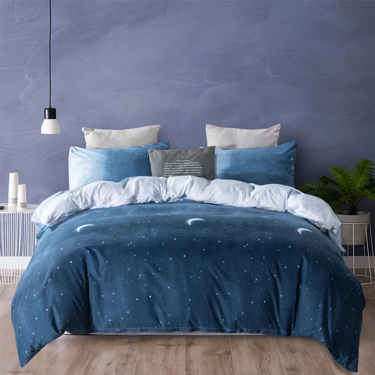 3pcs Set Blue Starry Sky Duvet Cover Bedding Set Double Bed Duvet Cover Twin King Size Bed Constellation Pattern Bed Sheet Set LadyShow.Store