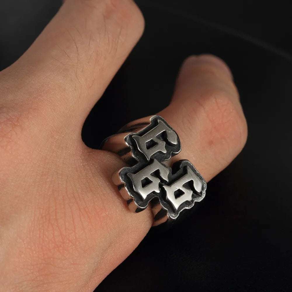 Men's Punk Stainless Steel Digital 666 Ring Titanium Steel Ring Jewelry Pi-Mart