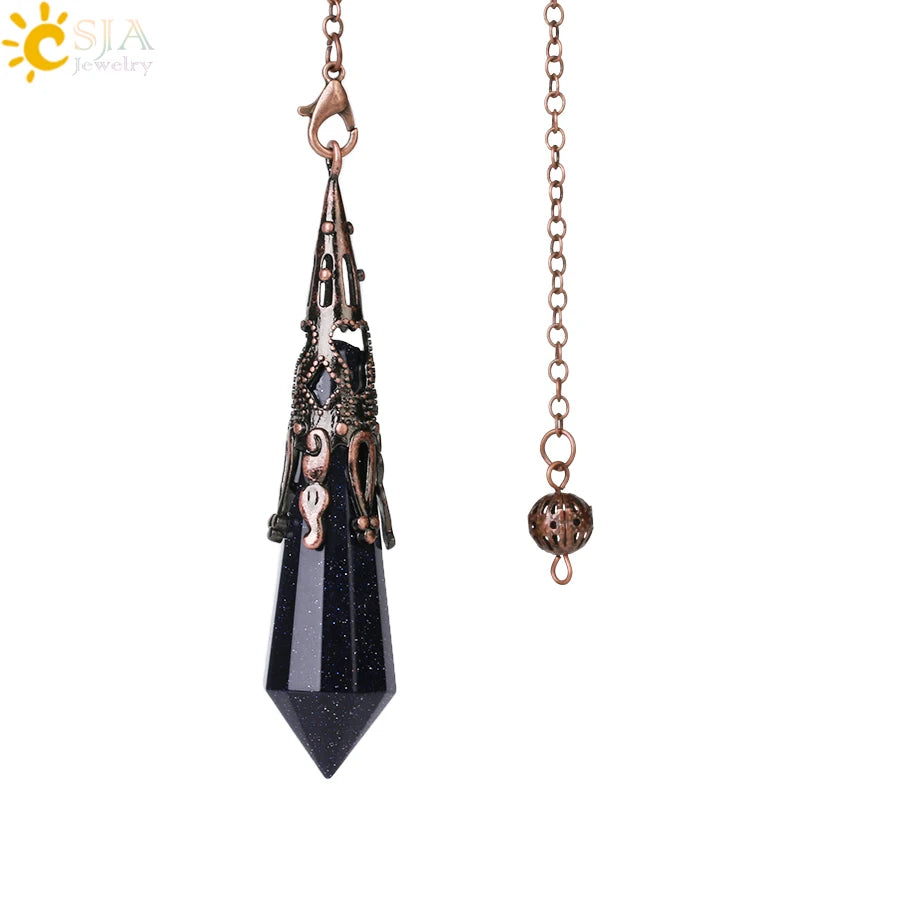 CSJA Natural Stone Crystal Pendulum for Dowsing Antique Pendant Amulet Crystals Divination Pink Quartz Pendulums Pendules G891 Pi-Mart