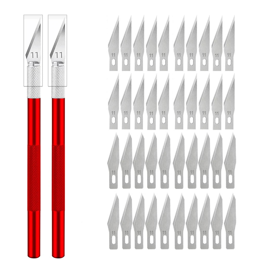 Engraving Non-Slip Metal Knife Kit + 40/10pcs #11 Blades Cutter Craft Knives for Mobile Phone PCB Repair Hand Tools Pi-Mart