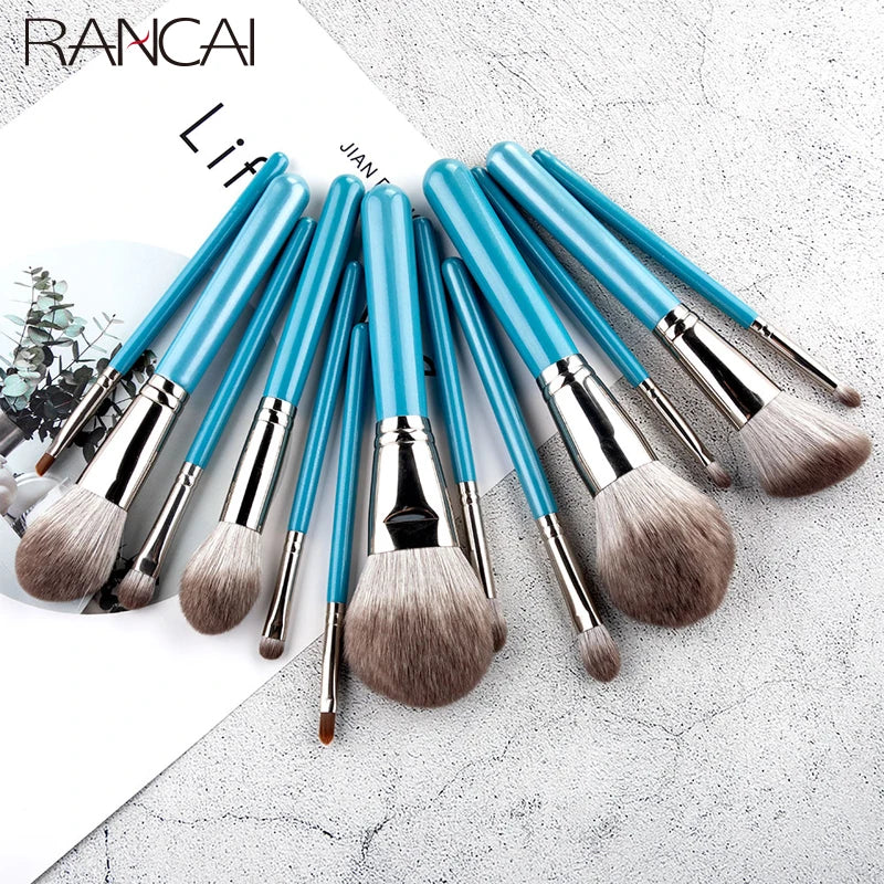 13pcs Makeup Brushes Set with Leather Bag Foundation Powder Blush Eyeshadow Eyebrow Brush Soft Hair Cosmetic Makeup Tool Tri Light Beauty