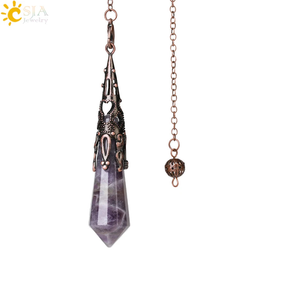 CSJA Natural Stone Crystal Pendulum for Dowsing Antique Pendant Amulet Crystals Divination Pink Quartz Pendulums Pendules G891 Pi-Mart