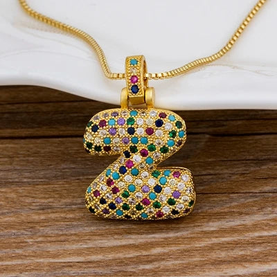 Nidin Fashion Luxury 26 Letters Copper Zircon Pendant Necklace for Women Rainbow Initials Name Necklace Wedding Party Jewelry Pi-Mart