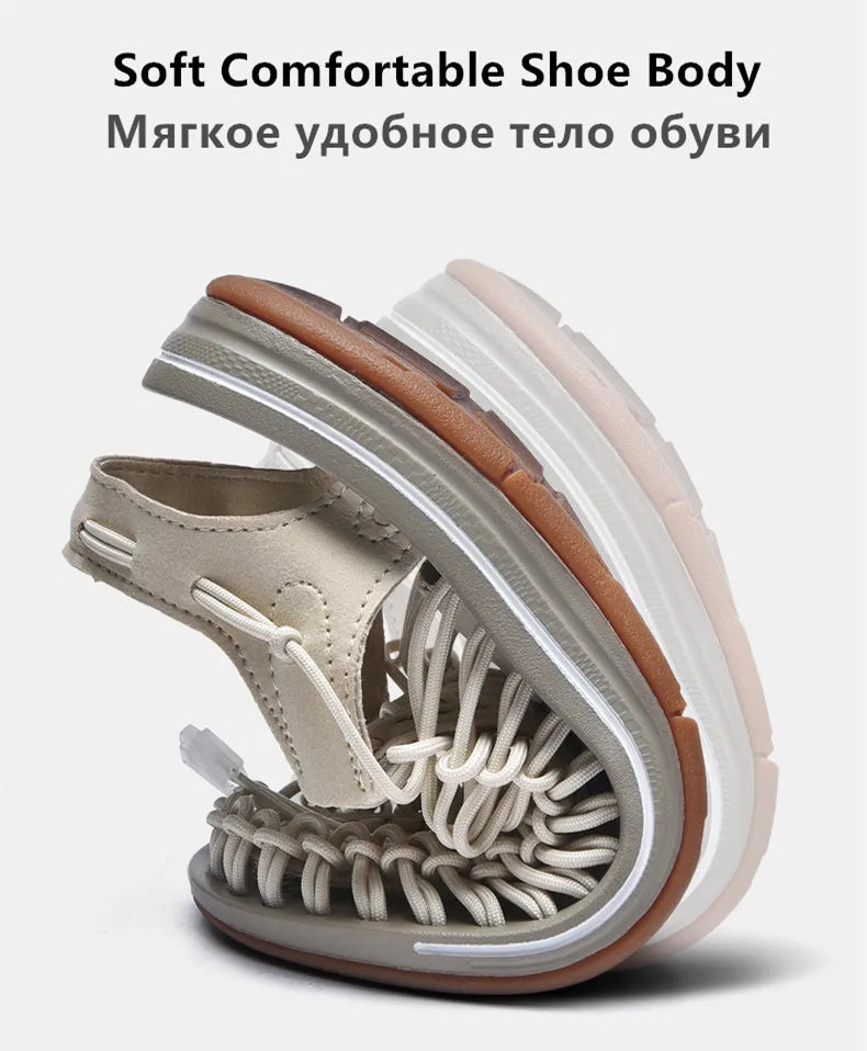 Summer Men Sandals Fashion Handmade Weaving Design Beach Sandals Breathable Casual Flat Sandals Outdoor Couples Sandals Size Pi-Mart