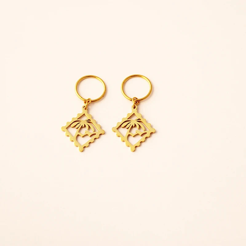 New Zealand Kiribati Hawaii Coconut Tree Shape Earrings for Women Girls Gold Color Stainless Steel Jewelry Gift Pi-Mart