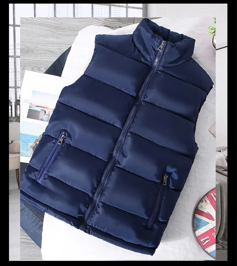 White Vest Jacket Men Slim Fit Stand Collar Sleeveless Puffer Jackets Spring Autumn Casual Waistcoat Men Warm Coat 2023 Trends Pi-Mart