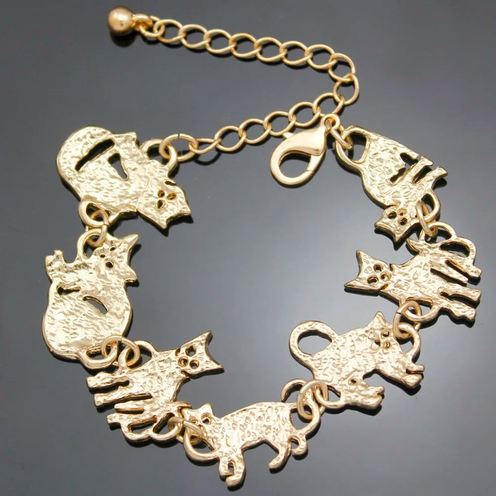 Clearance_Cat Pendant Charm Chain Link Bracelets For Women Cowgirl Cuff Bangles Fashion Jewelry Egyptian Bastet Pulseira Accesso Pi-Mart