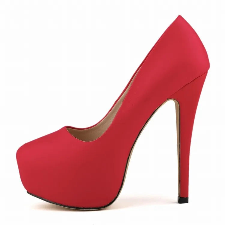 2026 Women Pumps Sexy Round Toes High Heels Fashion Super 14cm Platform Casual Thin Womens Party Red Wedding Shoes Large Size Pi-Mart