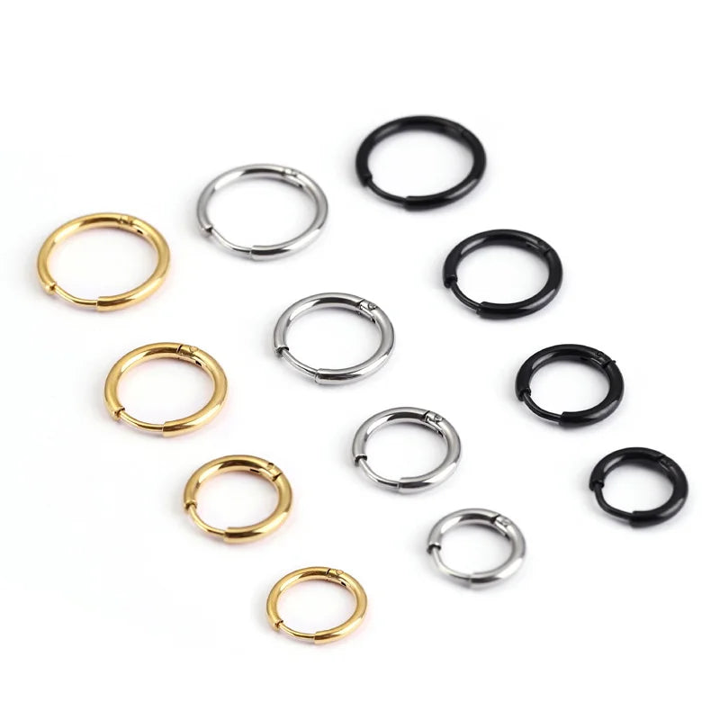 1 Pair Women/Man Stainless Steel Small Hoops Earring Piercing Ear Cartilage Tragus Simple Thin Circle Anti-allergic Ear Buckle Pi-Mart