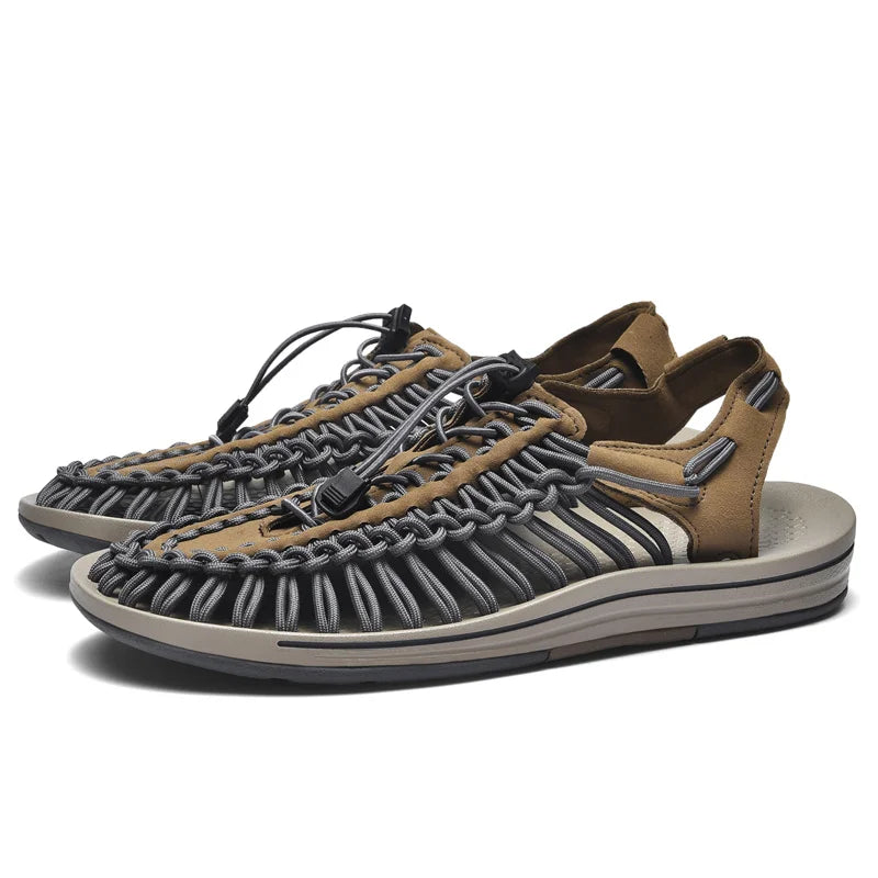 Summer Men Sandals Fashion Handmade Weaving Design Beach Sandals Breathable Casual Flat Sandals Outdoor Couples Sandals Size Pi-Mart