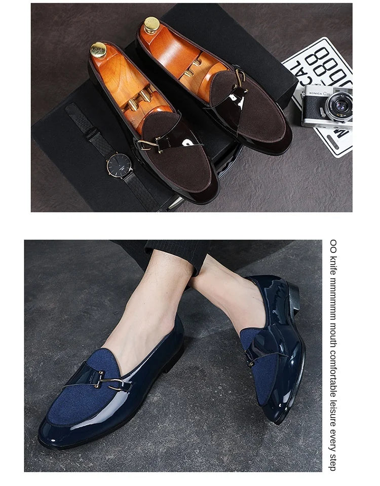 Patent Leather Loafers Men Dress Shoes Leather Italian Oxford Shoes for Men Wedding Dress Formal Slip on Shoes Men Office 2026 Pi-Mart