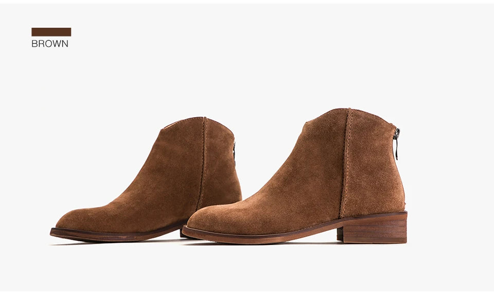 BEAUTODAY Suede Ankle Boots Women Soft Cow Leather Back Zip V-shape Ladies Autumn Winter Boots Handmade 03274 Pi-Mart