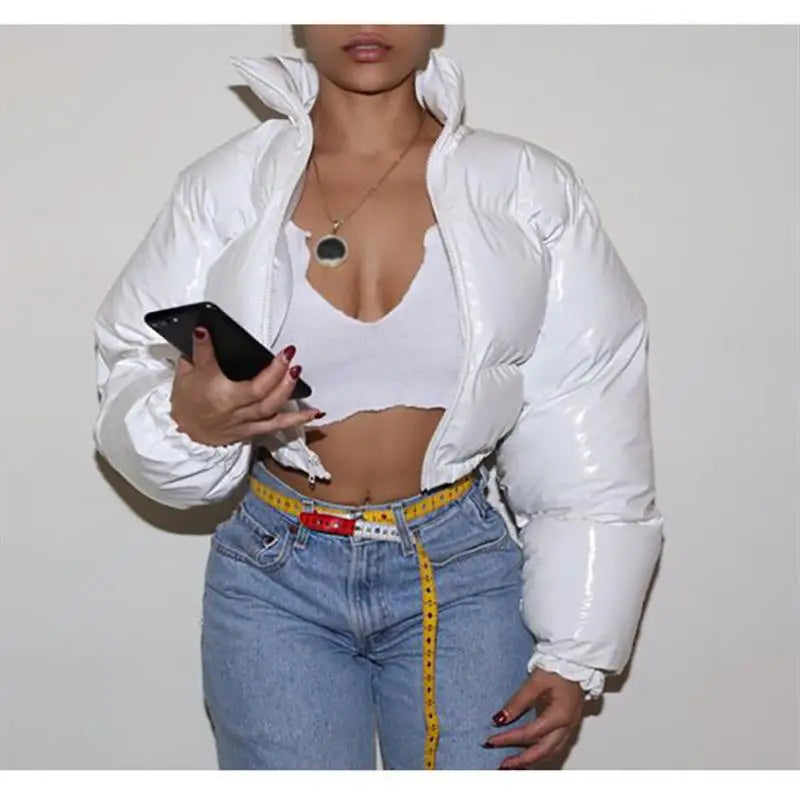 Winter Women Puffer Jackets Warm Bubble trench Coat Down Parka Outcoat Zipper Jacket Pink Cute Cropped Parka Abrigos Mujer LadyShow.Store