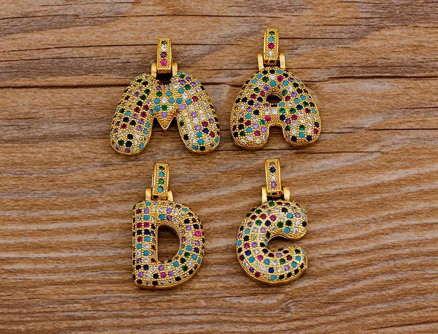 Nidin Fashion Luxury 26 Letters Copper Zircon Pendant Necklace for Women Rainbow Initials Name Necklace Wedding Party Jewelry Pi-Mart