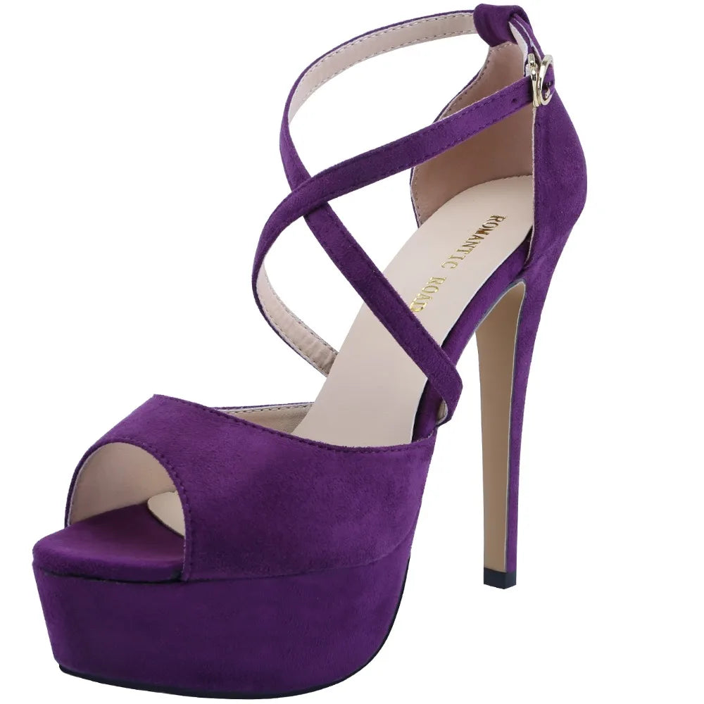 2026 Women Sandals 14CM Platform High Heels Sexy Ankle Strap Sandal Open Toe Stilettos Party Dress Wedding Shoes Plus Size 44 Pi-Mart