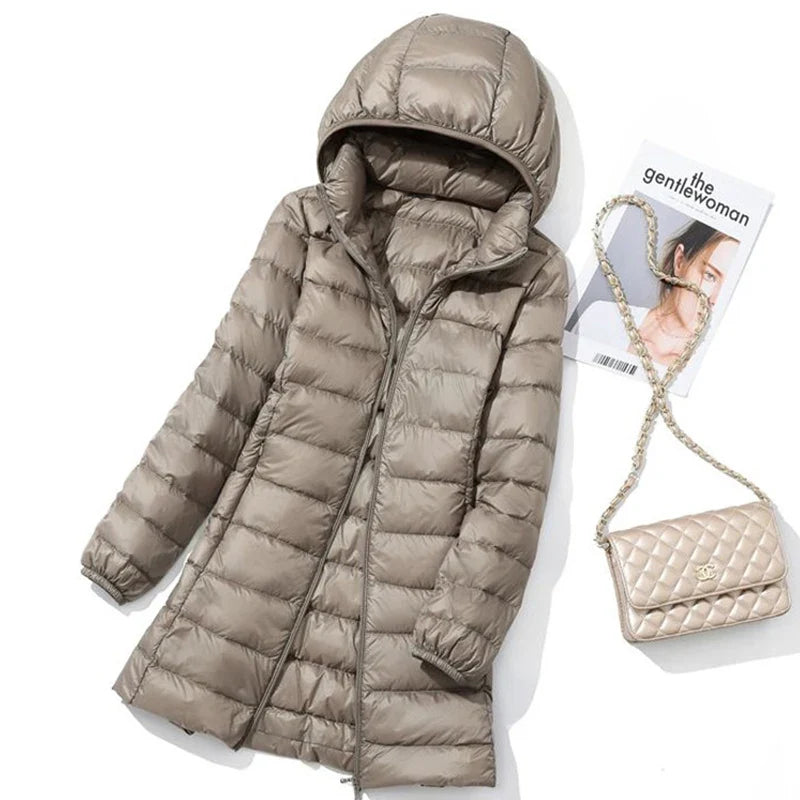 SEDUTMO Winter Long Womens Down Coat  Ultra Light Thin Puffer Jacket Slim Casual Remove Hooded Parka ED1580 LadyShow.Store