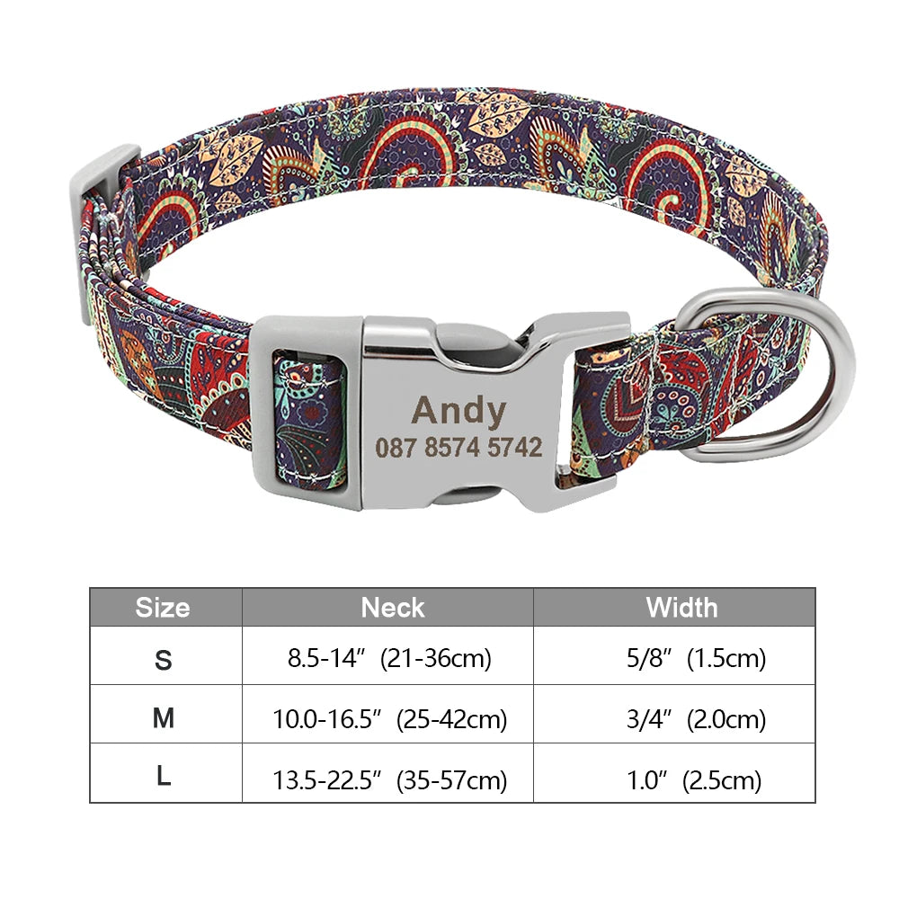 Personalized Dog Accessories Collar Nylon Printed Pet Puppy Collar Dog ID Collars Free Engraved ID for Small Medium Large Dogs Pi-Mart