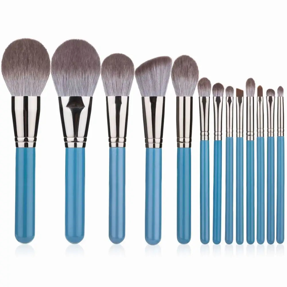 13pcs Makeup Brushes Set with Leather Bag Foundation Powder Blush Eyeshadow Eyebrow Brush Soft Hair Cosmetic Makeup Tool Tri Light Beauty