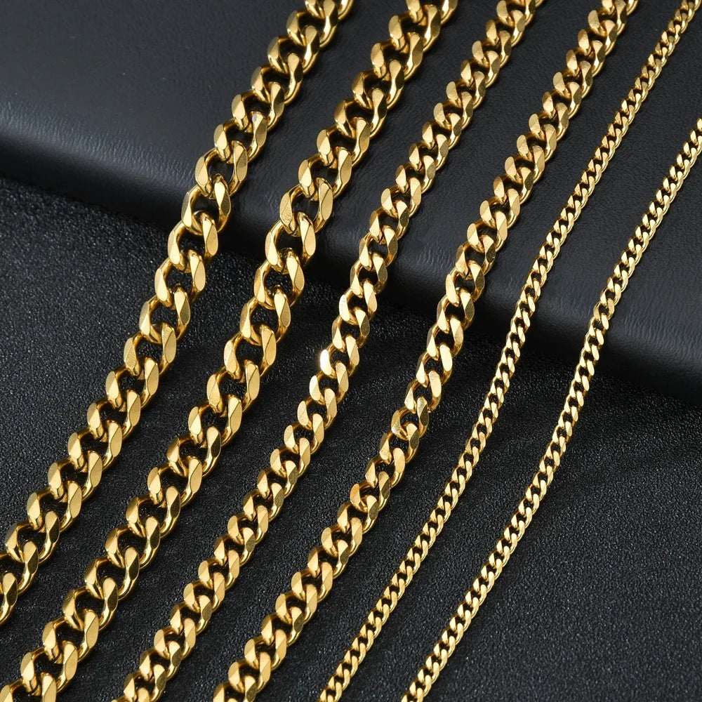 Men Stainless Steel Basic Chain Necklace Titanium Steel Jewelry Cuban Chain For Women Pi-Mart