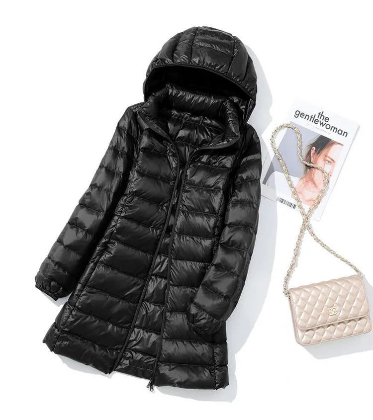 SEDUTMO Winter Long Womens Down Coat  Ultra Light Thin Puffer Jacket Slim Casual Remove Hooded Parka ED1580 LadyShow.Store