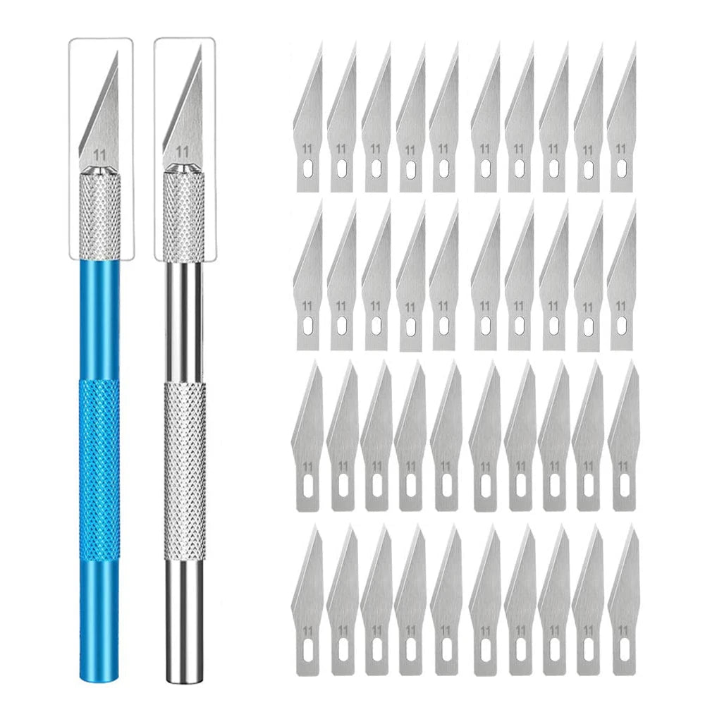 Engraving Non-Slip Metal Knife Kit + 40/10pcs #11 Blades Cutter Craft Knives for Mobile Phone PCB Repair Hand Tools Pi-Mart