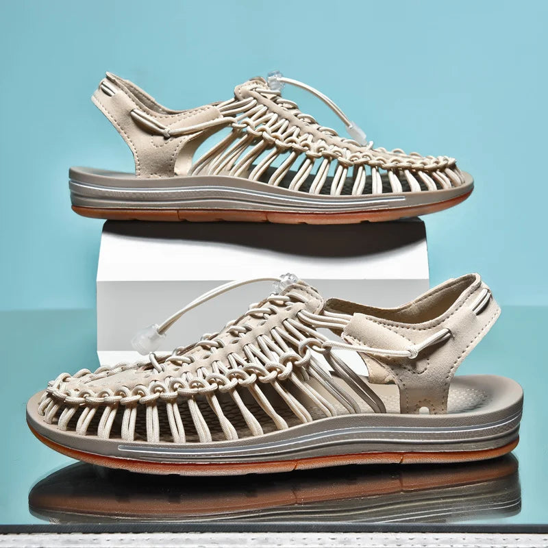 Summer Men Sandals Fashion Handmade Weaving Design Beach Sandals Breathable Casual Flat Sandals Outdoor Couples Sandals Size Pi-Mart