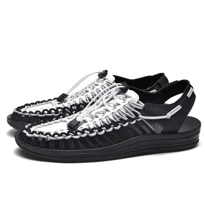 Summer Men Sandals Fashion Handmade Weaving Design Beach Sandals Breathable Casual Flat Sandals Outdoor Couples Sandals Size Pi-Mart