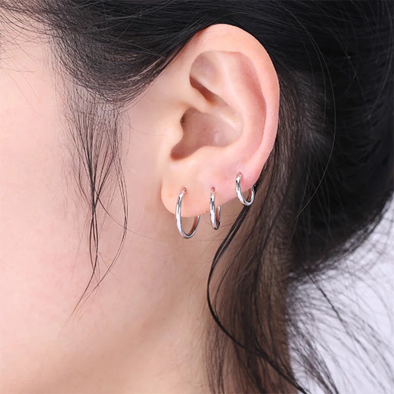 1 Pair Women/Man Stainless Steel Small Hoops Earring Piercing Ear Cartilage Tragus Simple Thin Circle Anti-allergic Ear Buckle Pi-Mart