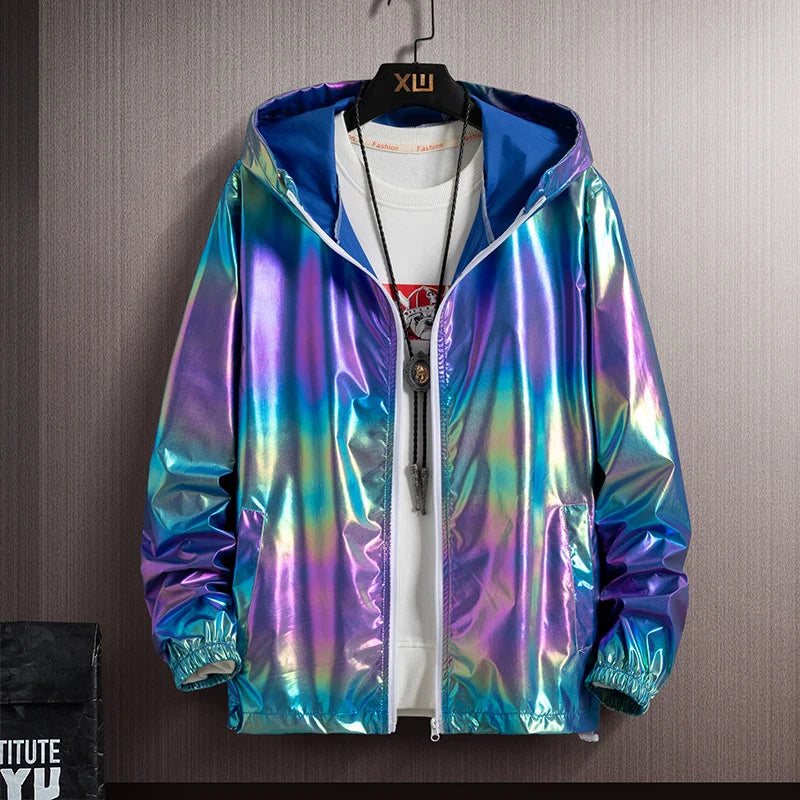 Women Basic Jackets Summer 2026 Colorful Reflective Oversize Thin Windbreaker Women Hooded Jackets Coat Zipper Woman veste femme LadyShow.Store