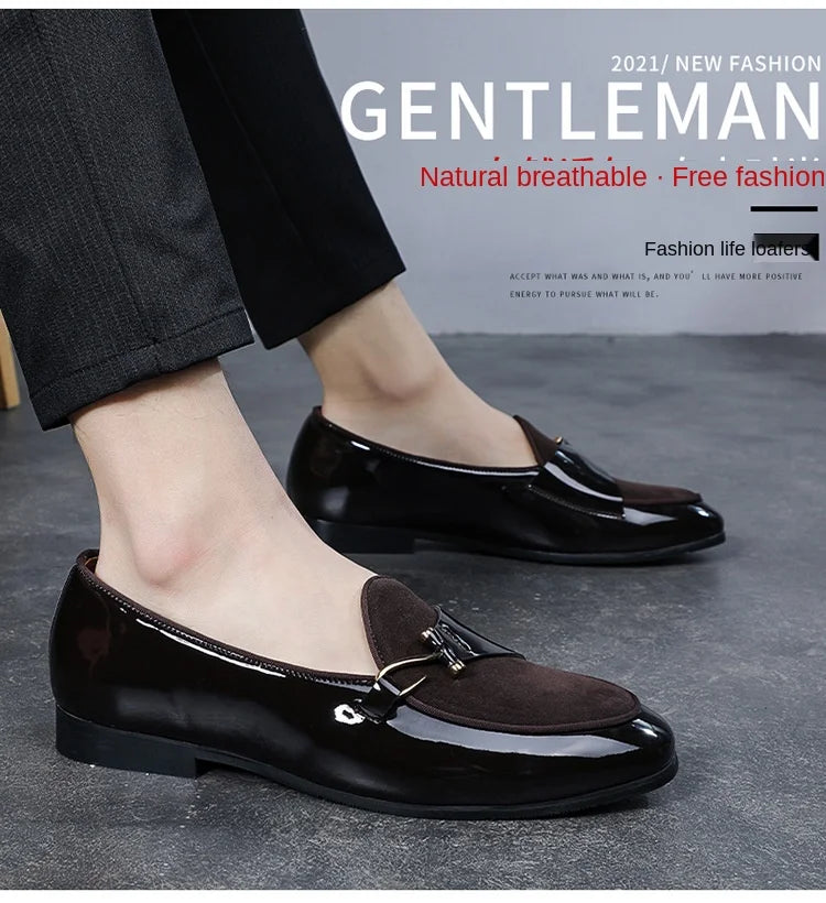 Patent Leather Loafers Men Dress Shoes Leather Italian Oxford Shoes for Men Wedding Dress Formal Slip on Shoes Men Office 2026 Pi-Mart