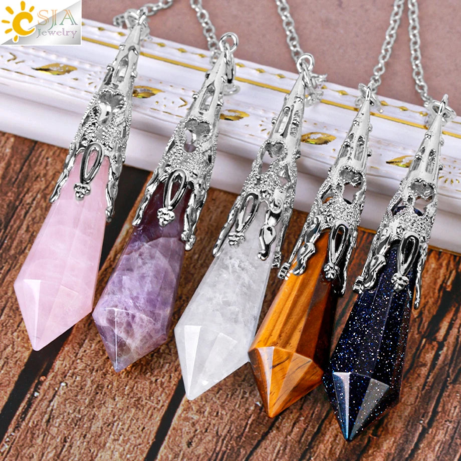 CSJA Natural Stone Crystal Pendulum for Dowsing Antique Pendant Amulet Crystals Divination Pink Quartz Pendulums Pendules G891 Pi-Mart