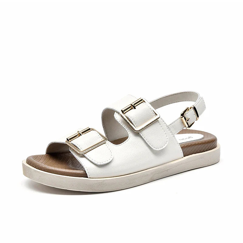 BeauToday Casual Sandals Women Genuine Leather Metal Ankle Buckle Strap Summer Beach Ladies Low Heel Sport Shoes Handmade 38128 LadyShow.Store