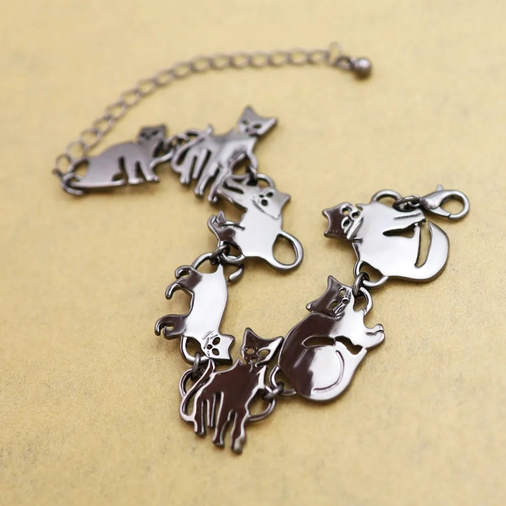 Clearance_Cat Pendant Charm Chain Link Bracelets For Women Cowgirl Cuff Bangles Fashion Jewelry Egyptian Bastet Pulseira Accesso Pi-Mart
