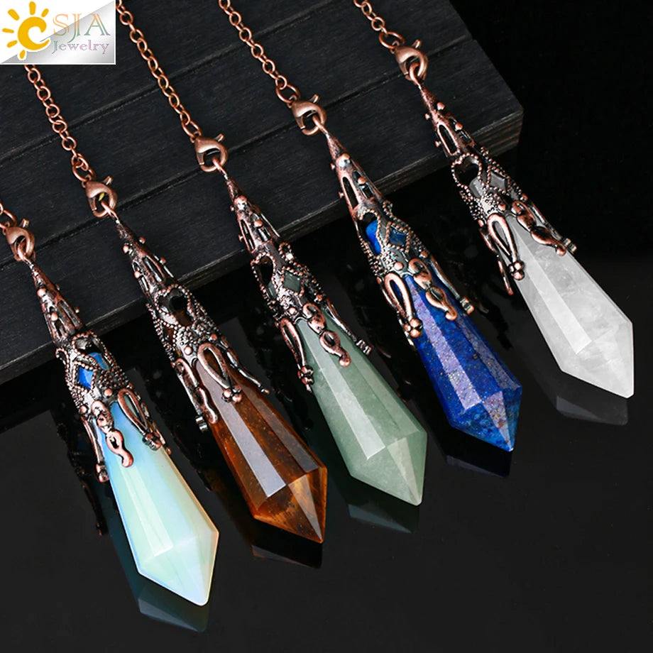 CSJA Natural Stone Crystal Pendulum for Dowsing Antique Pendant Amulet Crystals Divination Pink Quartz Pendulums Pendules G891 Pi-Mart