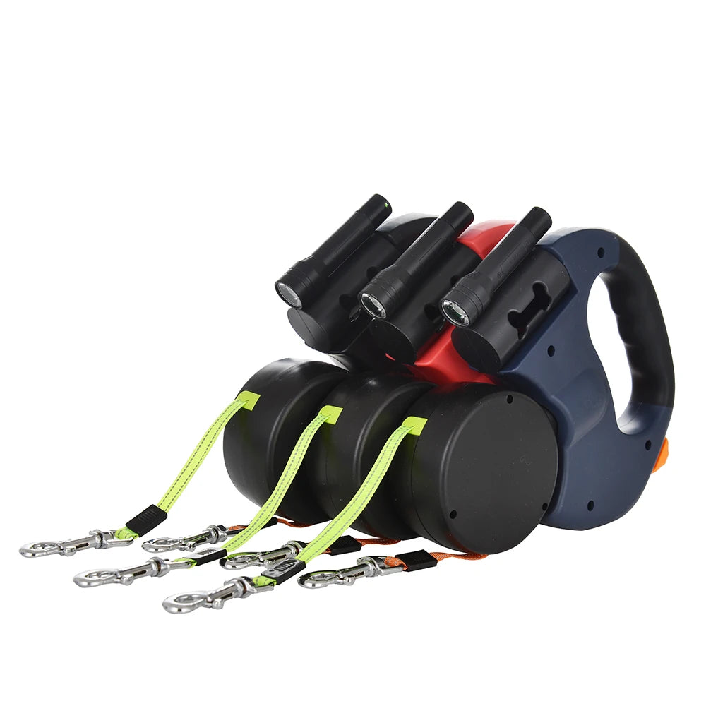 3m Retractable Dog Leash For Small Dogs Reflective Dual Pet Leash Lead 360 Swivel No Tangle Double Dog Walking Leash With Lights Pi-Mart