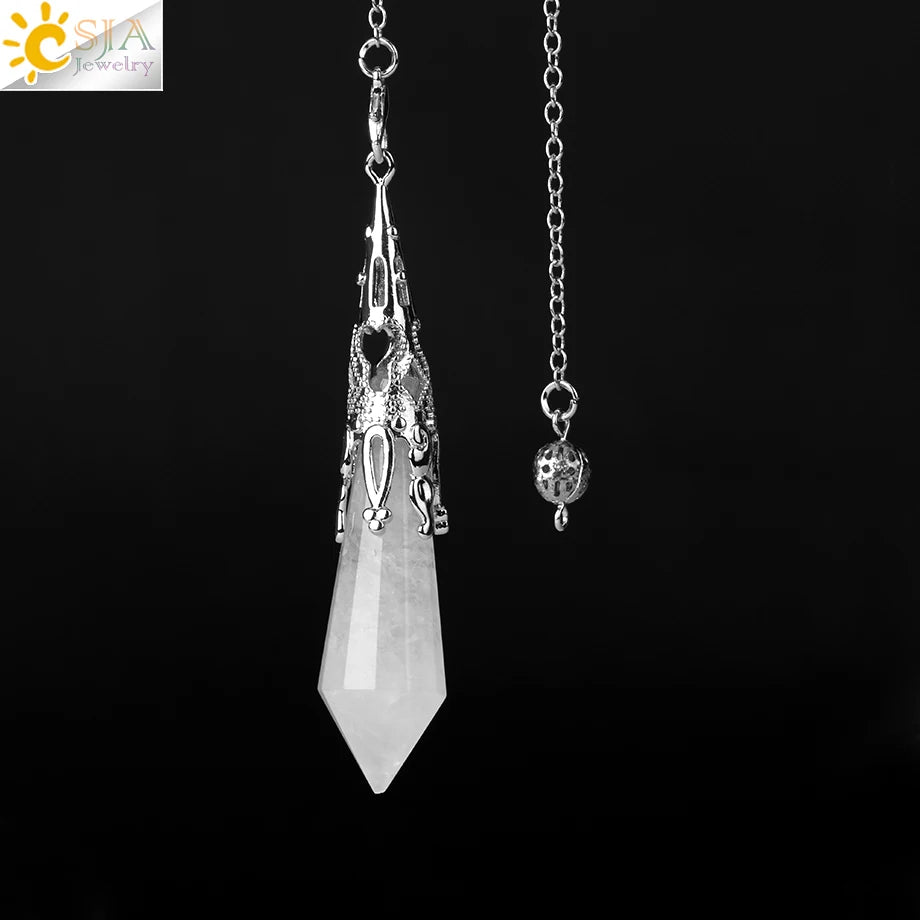 CSJA Natural Stone Crystal Pendulum for Dowsing Antique Pendant Amulet Crystals Divination Pink Quartz Pendulums Pendules G891 Pi-Mart