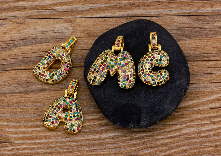 Nidin Fashion Luxury 26 Letters Copper Zircon Pendant Necklace for Women Rainbow Initials Name Necklace Wedding Party Jewelry Pi-Mart