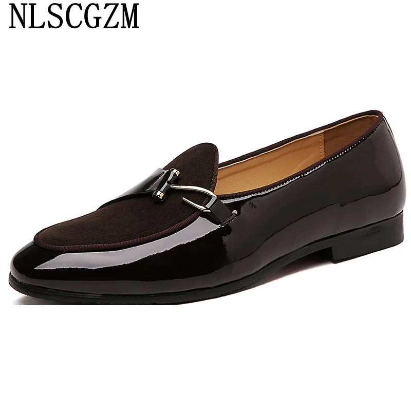 Patent Leather Loafers Men Dress Shoes Leather Italian Oxford Shoes for Men Wedding Dress Formal Slip on Shoes Men Office 2026 Pi-Mart