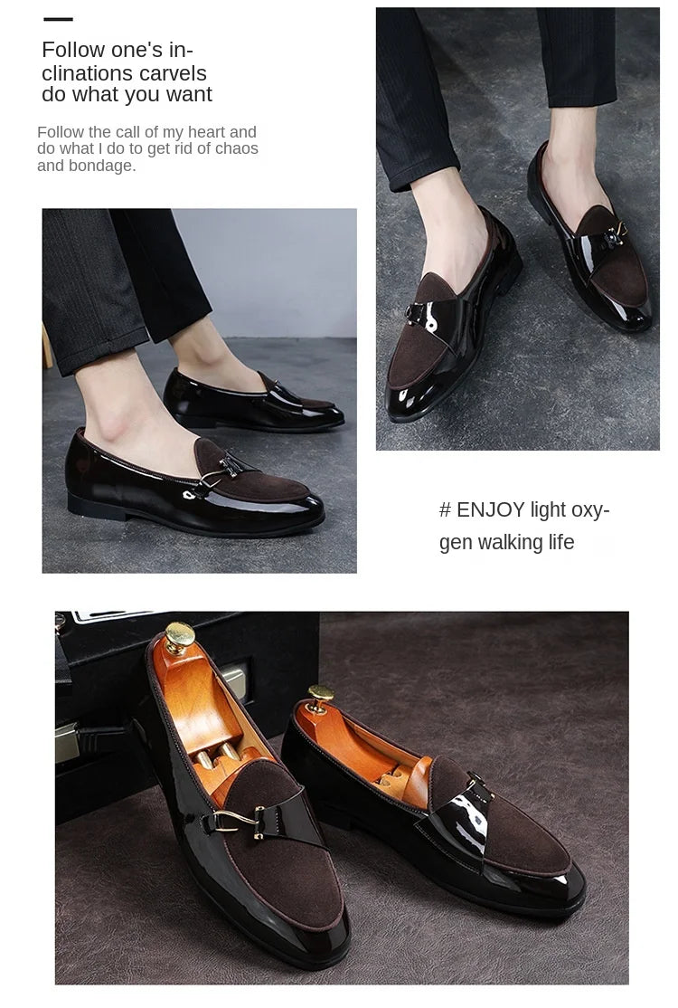 Patent Leather Loafers Men Dress Shoes Leather Italian Oxford Shoes for Men Wedding Dress Formal Slip on Shoes Men Office 2026 Pi-Mart