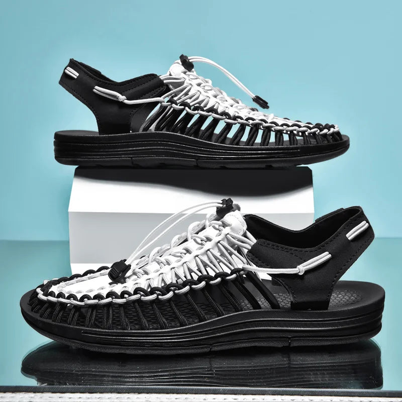 Summer Men Sandals Fashion Handmade Weaving Design Beach Sandals Breathable Casual Flat Sandals Outdoor Couples Sandals Size Pi-Mart
