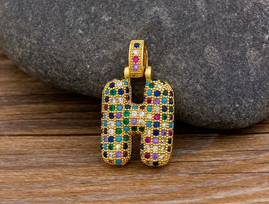 Nidin Fashion Luxury 26 Letters Copper Zircon Pendant Necklace for Women Rainbow Initials Name Necklace Wedding Party Jewelry Pi-Mart