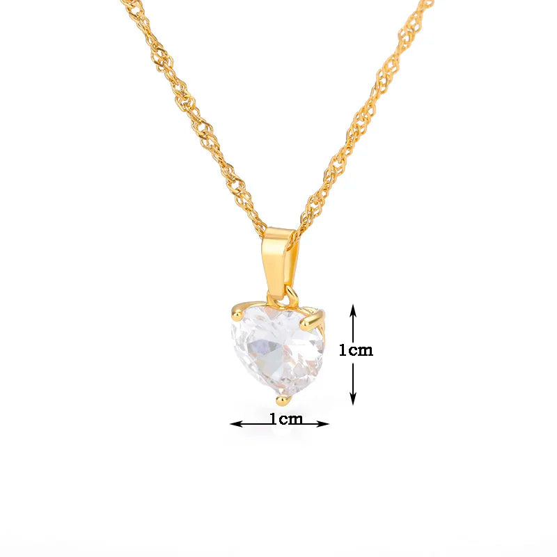 Heart Necklaces For Women Stainless Steel Gold Plated Chain Zircon Heart Pendant Choker Necklace Wedding Boho Jewelry Gift Femme Pi-Mart