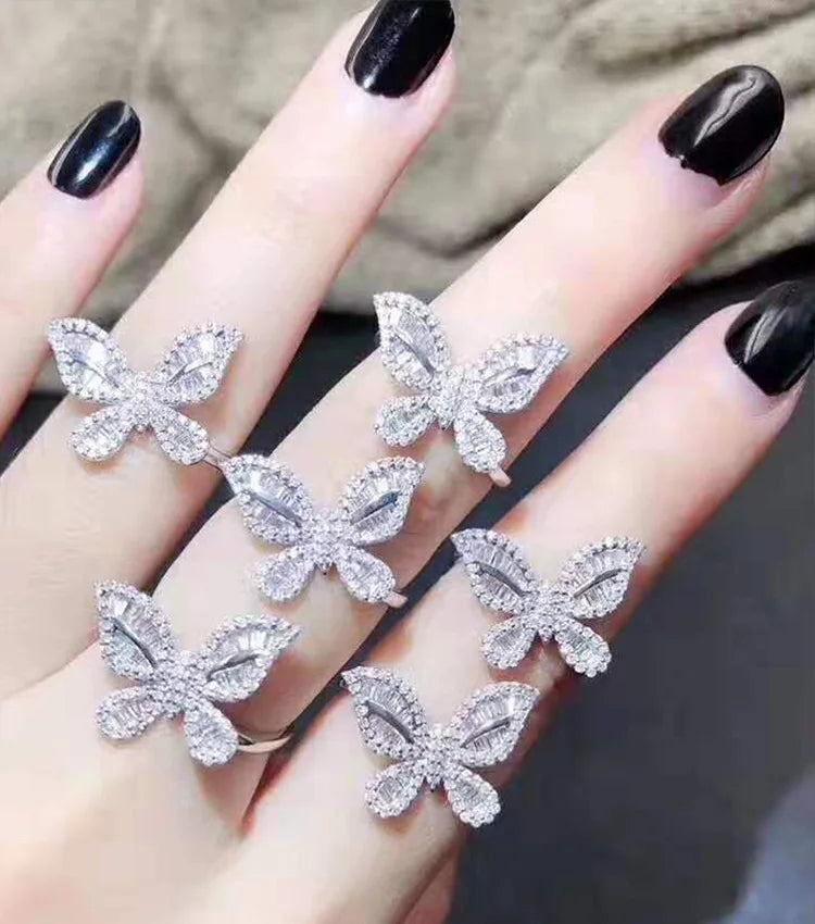 2026 New Trendy Butterfly silver color cute Fashion Ring For Women Party Gift  Jewelry Wholesale R6134 Pi-Mart