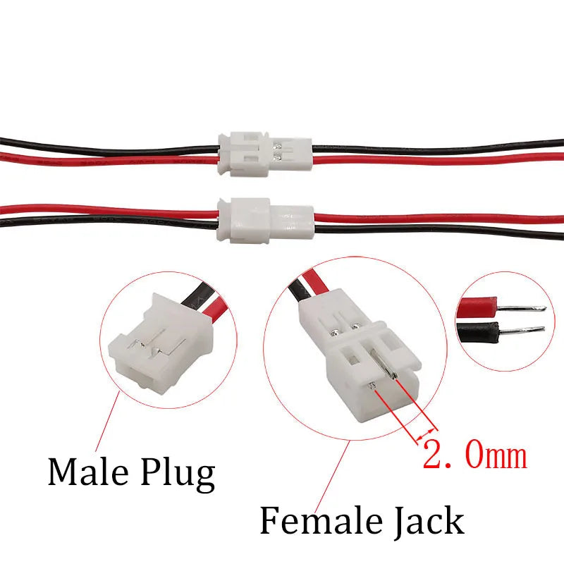5Pair PH2.0 2Pin JST Wire Connectors Pitch 2.0mm JST 2P Micro Male Plug Female Jack DIY Electrical Cable Adapter 10/15/ 20CM Pi-Mart