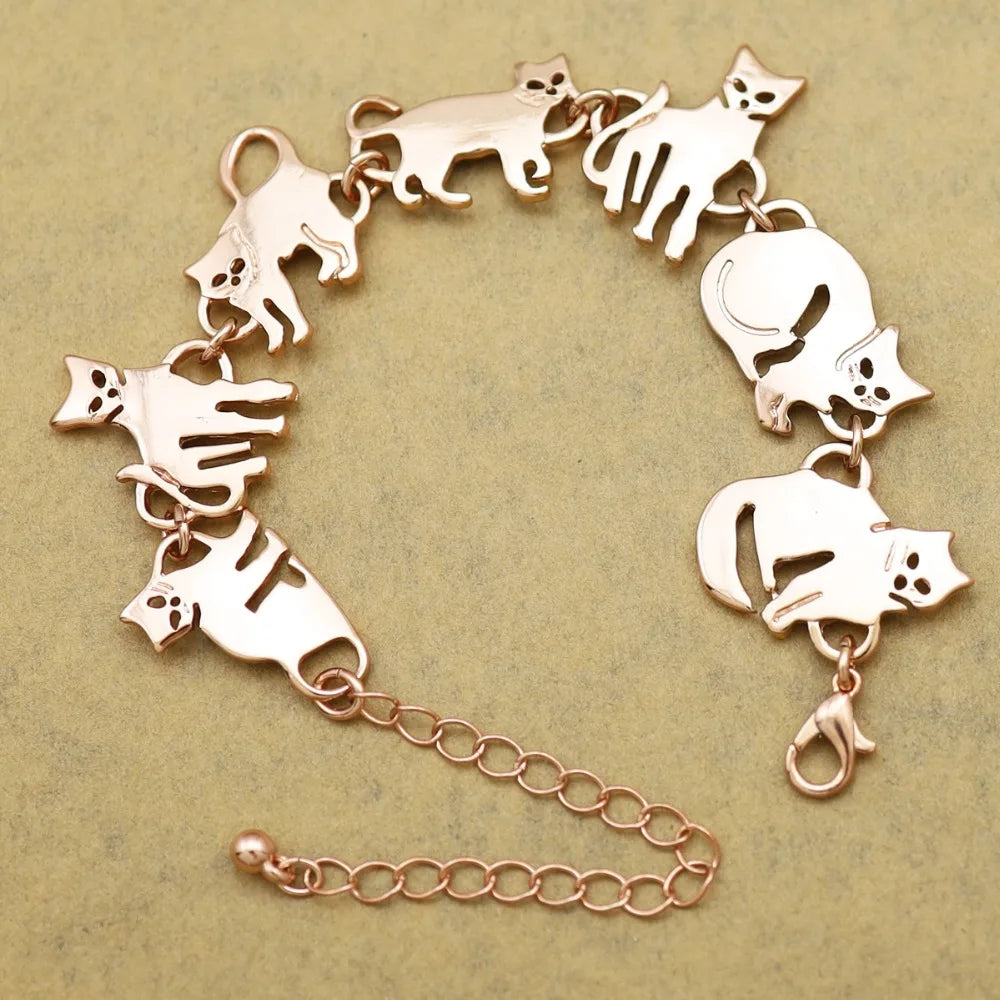 Clearance_Cat Pendant Charm Chain Link Bracelets For Women Cowgirl Cuff Bangles Fashion Jewelry Egyptian Bastet Pulseira Accesso Pi-Mart