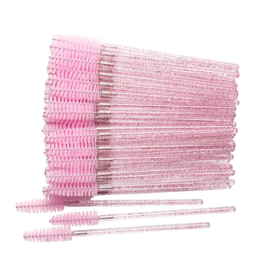 50Pcs Makeup brushes Disposable Crystal Eyebrow brush Diamond Handle Mascara Wand Applicator Eye Lashes Eyelash Extension Tools Tri Light Beauty