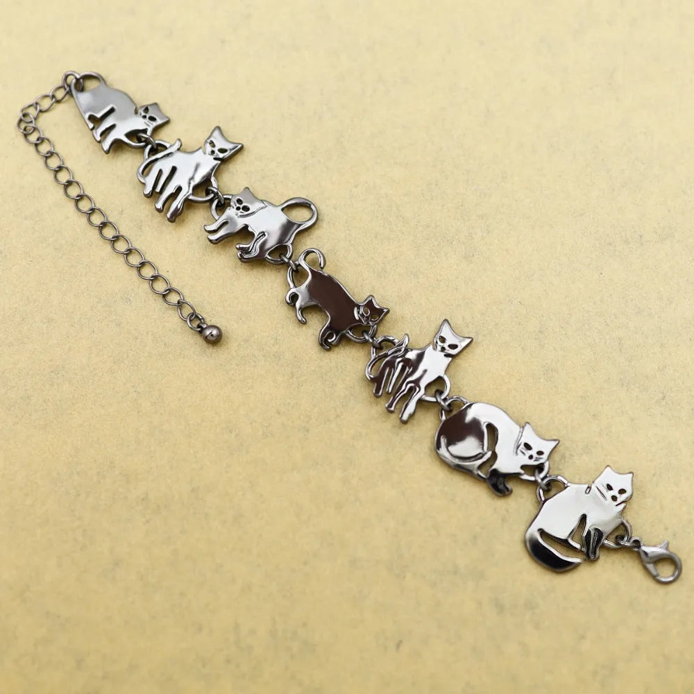 Clearance_Cat Pendant Charm Chain Link Bracelets For Women Cowgirl Cuff Bangles Fashion Jewelry Egyptian Bastet Pulseira Accesso Pi-Mart
