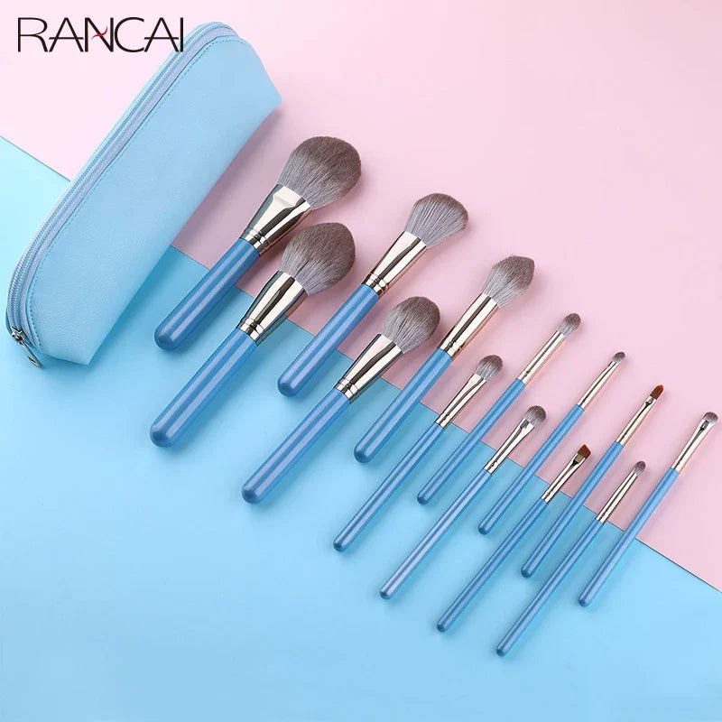 13pcs Makeup Brushes Set with Leather Bag Foundation Powder Blush Eyeshadow Eyebrow Brush Soft Hair Cosmetic Makeup Tool Tri Light Beauty