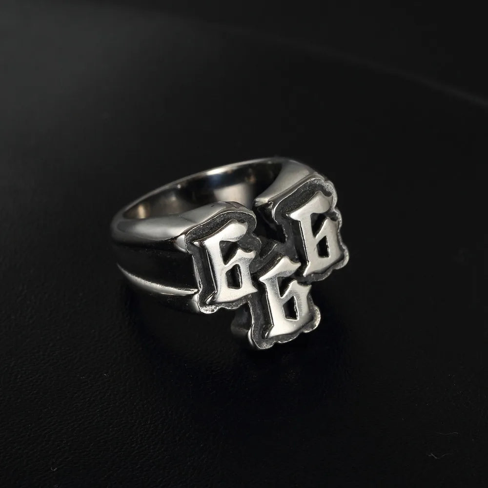 Men's Punk Stainless Steel Digital 666 Ring Titanium Steel Ring Jewelry Pi-Mart